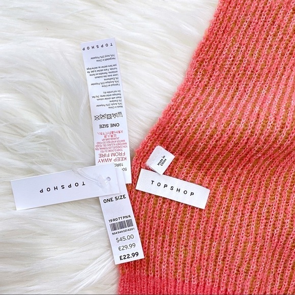 NEW Topshop Two Tone Knit Long Rectangle Scarf Cozy One Size Pink Green - Picture 2 of 2